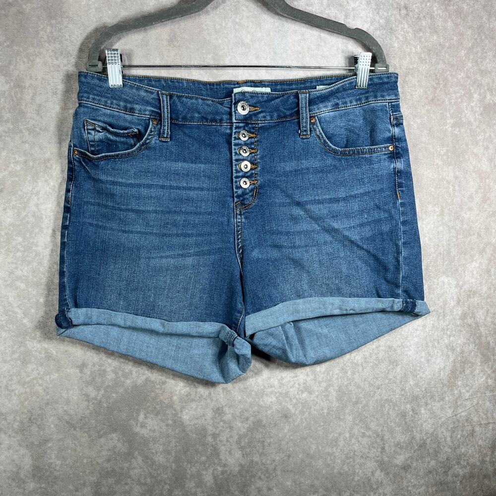 Jessica Simpson Forever Shorts Womens 14W Blue Denim Button Fly Cuffed Stretch